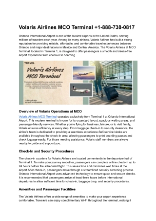 Volaris Airlines MCO Terminal  1-888-738-0817