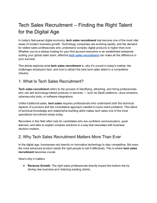 Tech Sales Recruitment – Finding the Right Talent for the Digital Age