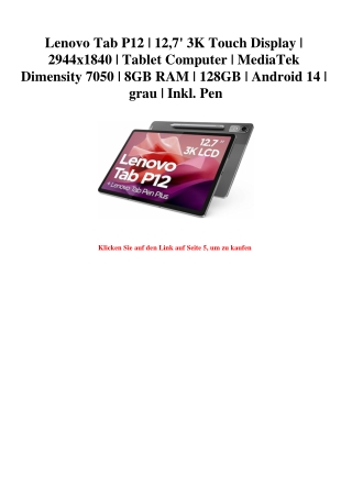 2500 Lenovo Tab P12   12 7' 3K Touch Display   2944x1840   Tablet Computer   MediaTek Dimensity 7050   8