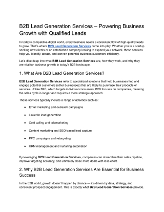 B2B Lead Generation Services – Powering Business Growth with Qualified Leads