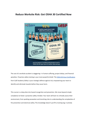 Reduce Worksite Risk: Get OSHA 30 Certified Now