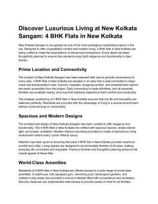 Discover Luxurious Living at New Kolkata Sangam: 4 BHK Flats in New Kolkata
