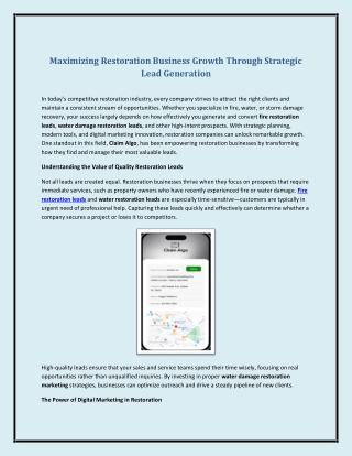 Maximizing Restoration Business Growth Through Strategic Lead Generation