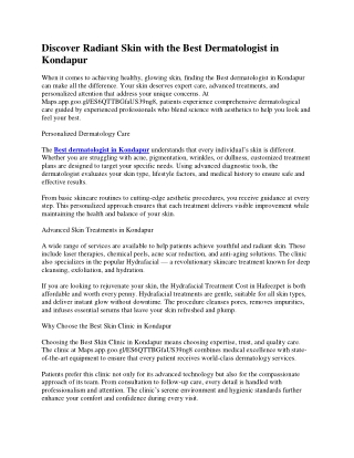 Best Skin Clinic in Kondapur