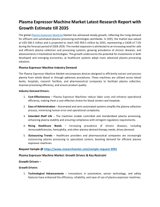 Plasma Expressor Machine Market Size & Growth Trends, 2035