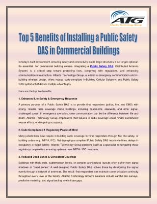 Top 5 Benefits of Installing a Public Safety DAS in Commercial Buildings