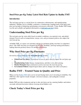 Steel Price per Kg Today Latest Steel Rate Update by Radha TMT