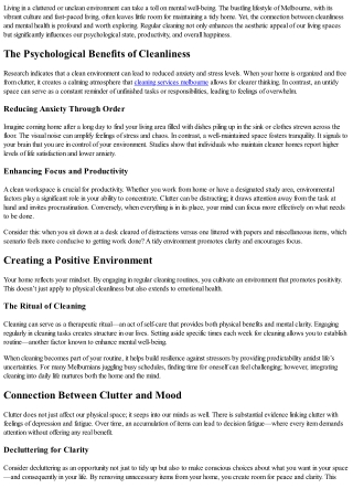 How Frequent Cleaning Can Improve Your Mental Health in Melbourne Homes