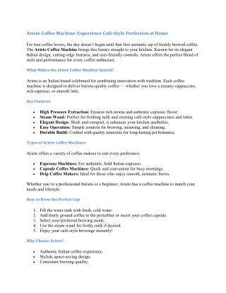 Ariete Coffee Machine: Experience Café-Style Perfection at Home