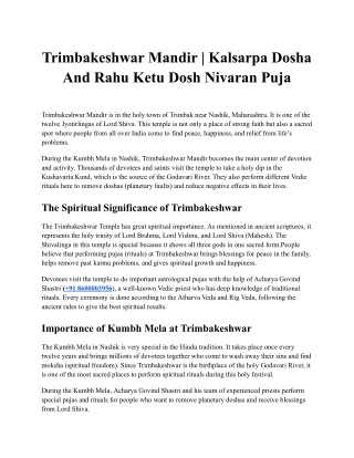 Trimbakeshwar Mandir _ Kalsarpa Dosha And Rahu Ketu Dosh Nivaran Puja