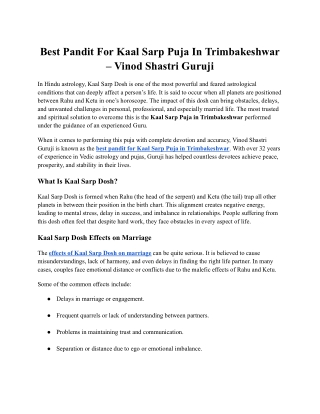 Best Pandit For Kaal Sarp Puja In Trimbakeshwar – Vinod Shastri Guruji