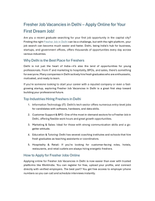 Fresher Job Vacancies in Delhi – Apply Online for Your First Dream Job!