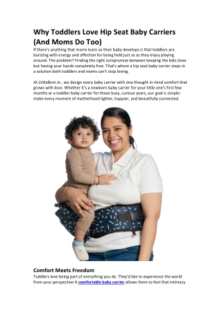 Hip Seat Baby Carrier: Comfort Toddlers Love & Moms Trust | LittleBum