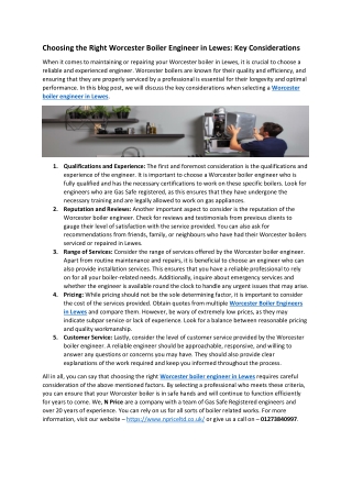 Choosing the Right Worcester Boiler Engineer in Lewes - Key Considerations