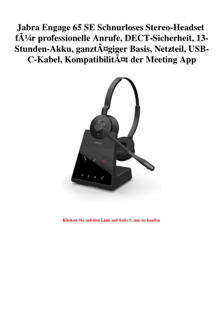 8734 Jabra Engage 65 SE Schnurloses Stereo-Headset fÃƒÂ¼r professionelle Anrufe  DECT-Sicherheit  13-Stu