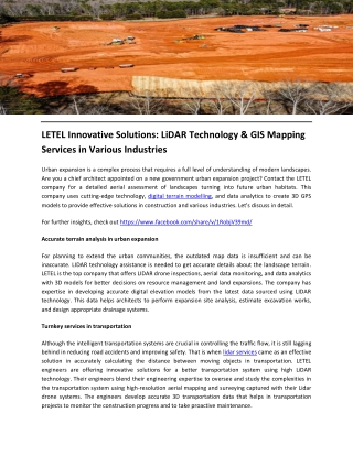 LETEL Innovative Solutions LiDAR Technology & GIS Mapping Services in Various Industries