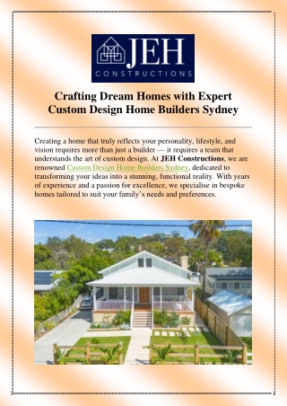 Crafting Dream Homes with Expert Custom Design Home Builders Sydney