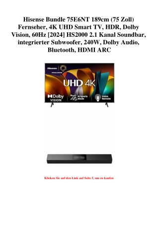 6170 Hisense Bundle 75E6NT 189cm  75 Zoll  Fernseher  4K UHD Smart TV  HDR  Dolby Vision  60Hz  2024  HS