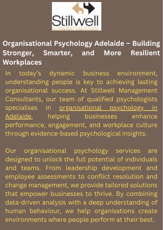 Organisational Psychology Adelaide – Building Stronger, Smarter, and More Resilient Workplaces