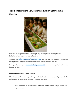 Traditional Catering Services in Madurai by Sathyabama Catering