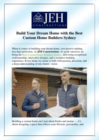 Build Your Dream Home with the Best Custom Home Builders Sydney