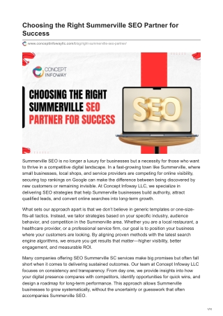 Choosing the Right Summerville SEO Partner for Success