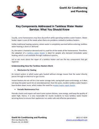 Key Components Addressed in Tankless Water Heater Service: What You Should Know