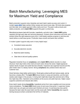 Batch Manufacturing_ Leveraging MES for Maximum Yield and Compliance