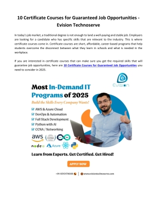 10 Certificate Courses for Guaranteed Job Opportunities - Evision Technoserve