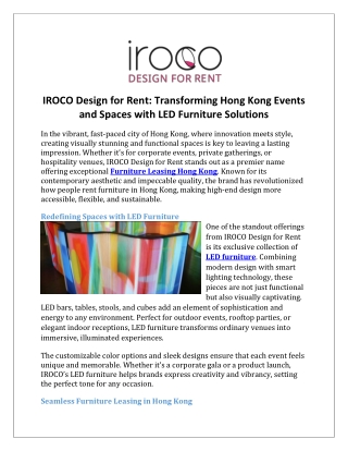 IROCO Design for Rent Transforming Hong Kong Events and Spaces with LED Furniture Solutions