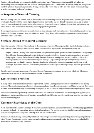 Melbourne’s Most Trusted Residential Cleaning Service: Kontrol Cleaning Review