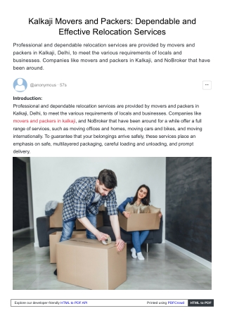 Relocation Services from Kalkaji Movers and Packers