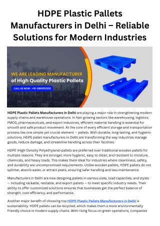 HDPE Plastic Pallets Manufacturers in Delhi – Reliable Solutions for Modern Industries