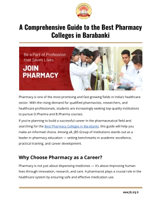 Best Pharmacy Colleges in Barabanki