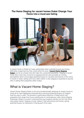 Improve Spaces with Professional Vacant Home Staging Dubai
