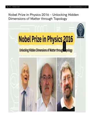 Nobel Prize in Physics 2016 – Unlocking Hidden Dimensions of Matter through Topo