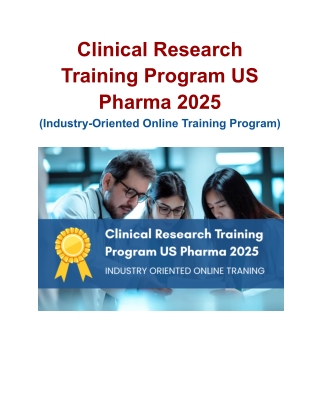 Clinical Research Training Program US Pharma 2025