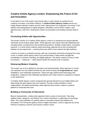 Creative Artists Agency London_ Empowering the Future of Art and Innovation