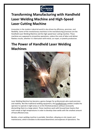 Transforming Manufacturing with Handheld Laser Welding Machine and High
