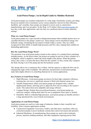 Axial Piston Pumps | An In-Depth Guide by Slimline Hydrotek