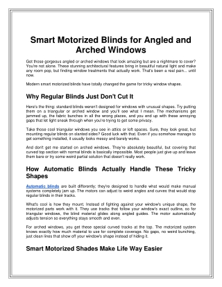 Smart Motorized Blinds for Angled and Arched Windows