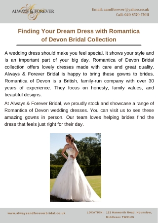 Finding Your Dream Dress with Romantica of Devon Bridal Collection