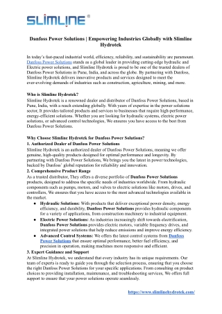 Danfoss Power Solutions | Empowering Industries Globally with Slimline Hydrotek