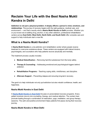 Which is the best nasha mukti kendra in Delhi? contact us:  91-8181810503