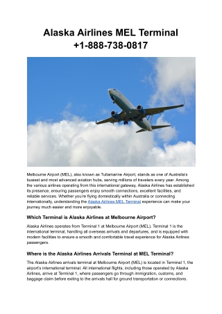 Alaska Airlines MEL Terminal  1-888-738-0817