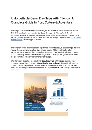 Unforgettable Seoul: Top Day Trips & Travel Packages for Friends and Families