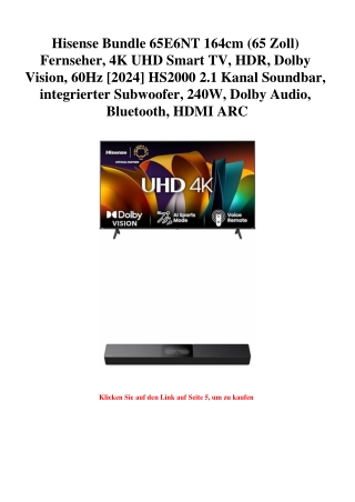1212 Hisense Bundle 65E6NT 164cm  65 Zoll  Fernseher  4K UHD Smart TV  HDR  Dolby Vision  60Hz  2024  HS