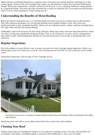 Tips on How to Extend the Lifespan of Your Residential Metallic Rooftops!