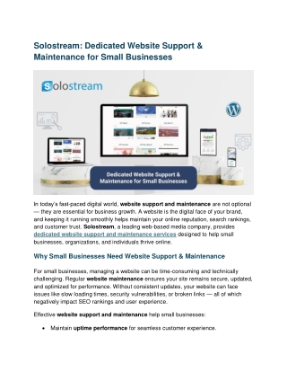 Solostream Dedicated Website Support & Maintenance for Small business