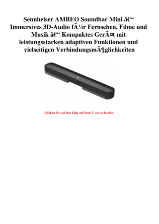 2489 Sennheiser AMBEO Soundbar Mini Ã¢Â€Â“ Immersives 3D-Audio fÃƒÂ¼r Fernsehen  Filme und Musik Ã¢Â€Â“